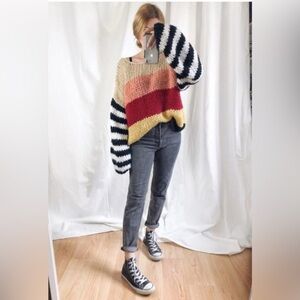 Anthropologie Chunky Oversized Slouchy Sweater Size S Colorful Artsy Hippie